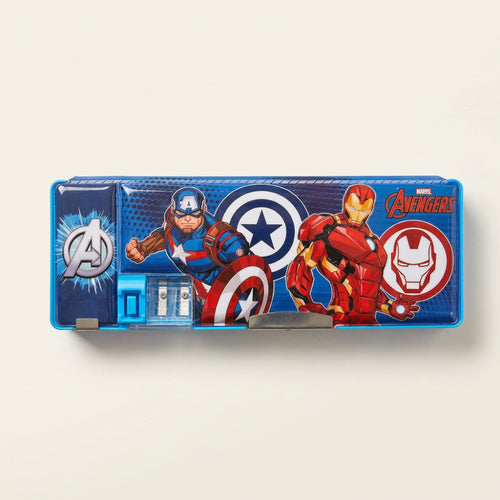 Licensed Marvel Avengers Double-Sided Pencil Box with Built-in Sharpener for Kids | School Stationery Organizer