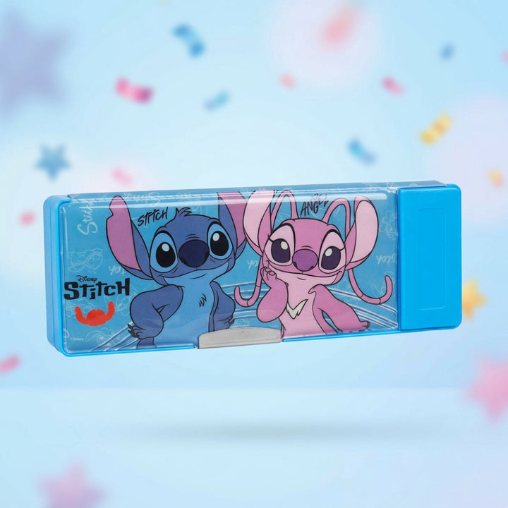 Licensed Disney Stitch Double-Sided Pencil Box with Built-in Sharpener for Kids | School Stationery Organizer