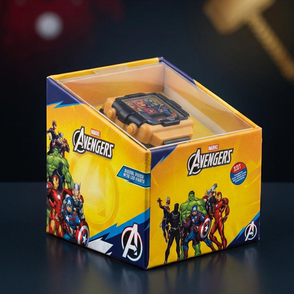 Original Marvel Avengers Digital Watch for Kids with Flashing Lights - Yellow & Black Dial