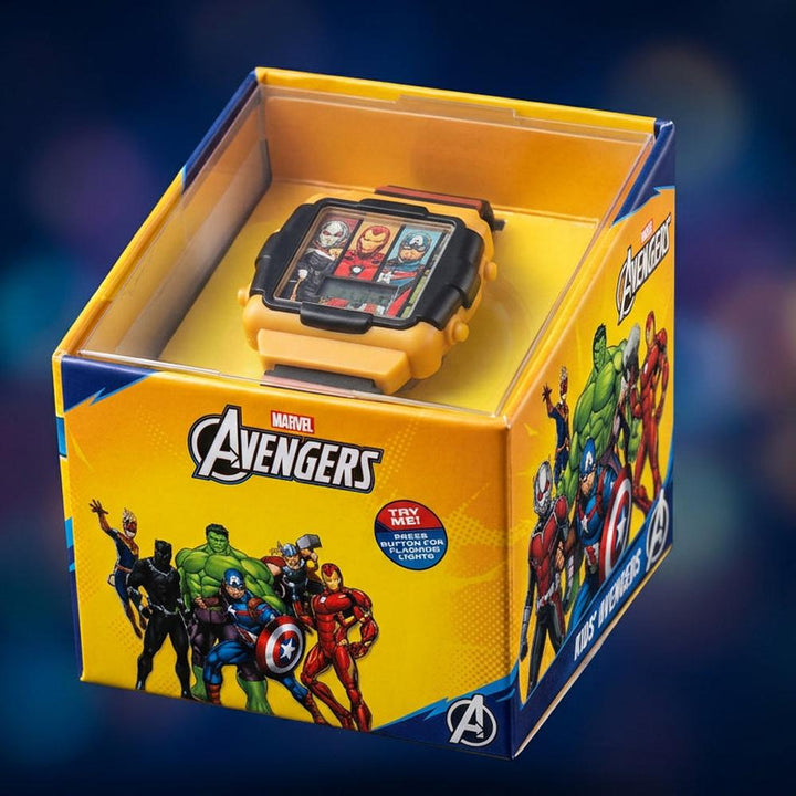 Original Marvel Avengers Digital Watch for Kids with Flashing Lights - Yellow & Black Dial