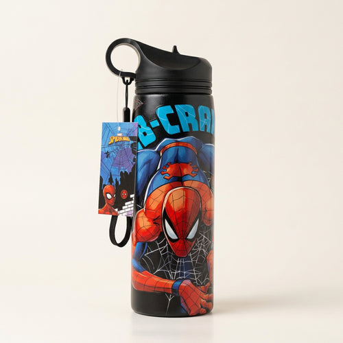 Spider-Man Non-Insulated Steel Sipper Water Bottle – 700ml Black | Superhero Design | Reusable Kids School & Travel Bottle