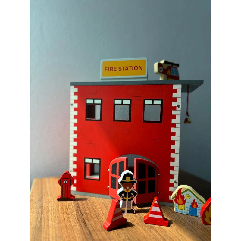 Wooden Fire Station Toy Set with Equipments (3-6 Years)