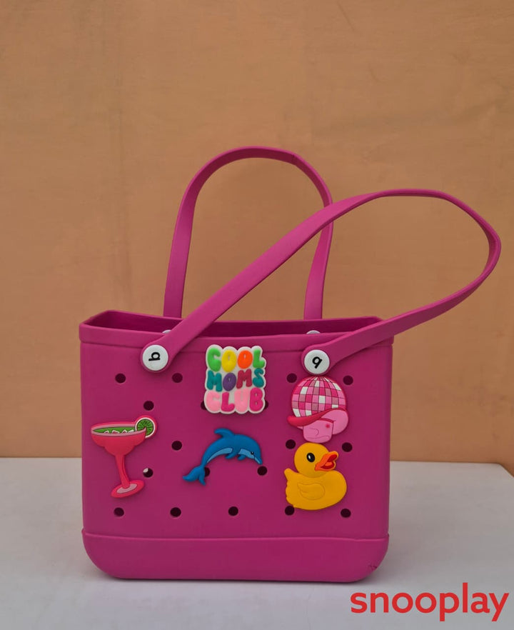 Large EVA Tote Bag with 8 Fun Charms - Waterproof & Durable (10 Years till Grown Ups) | Assorted Colors & Designs