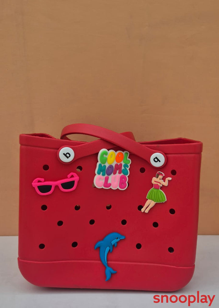 Large EVA Tote Bag with 8 Fun Charms - Waterproof & Durable (10 Years till Grown Ups) | Assorted Colors & Designs
