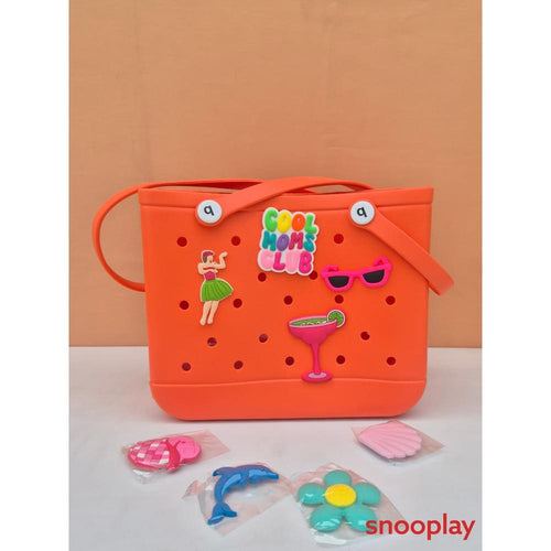 Large EVA Tote Bag with 8 Fun Charms - Waterproof & Durable (10 Years till Grown Ups) | Assorted Colors & Designs