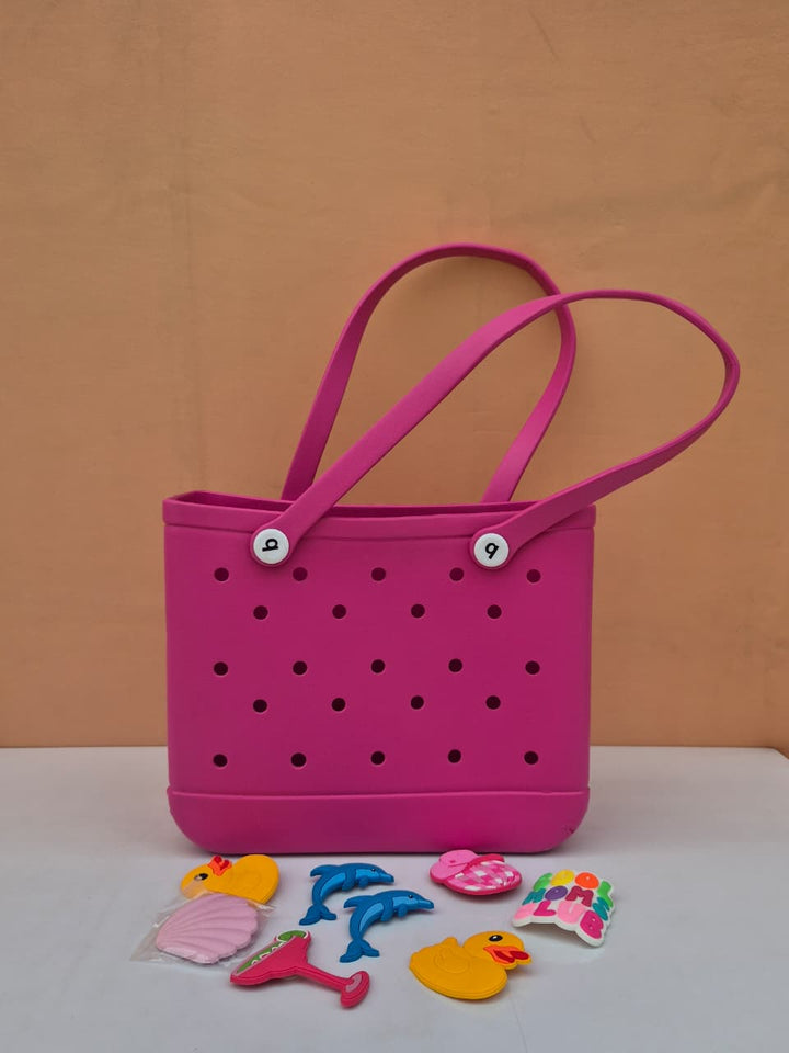 Large EVA Tote Bag with 8 Fun Charms - Waterproof & Durable (10 Years till Grown Ups) | Assorted Colors & Designs