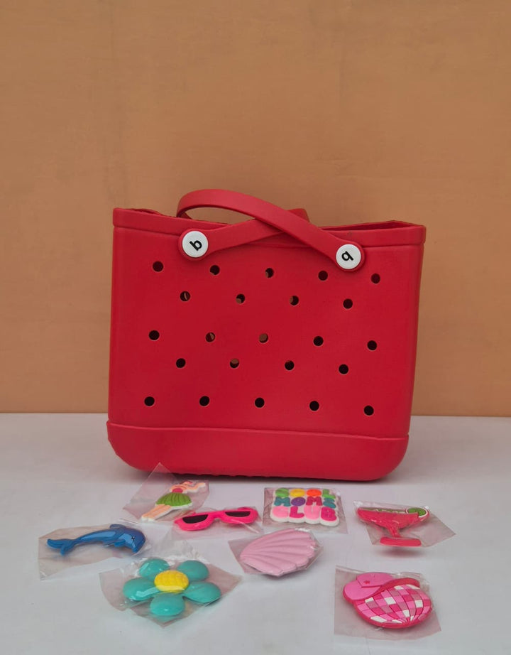 Large EVA Tote Bag with 8 Fun Charms - Waterproof & Durable (10 Years till Grown Ups) | Assorted Colors & Designs