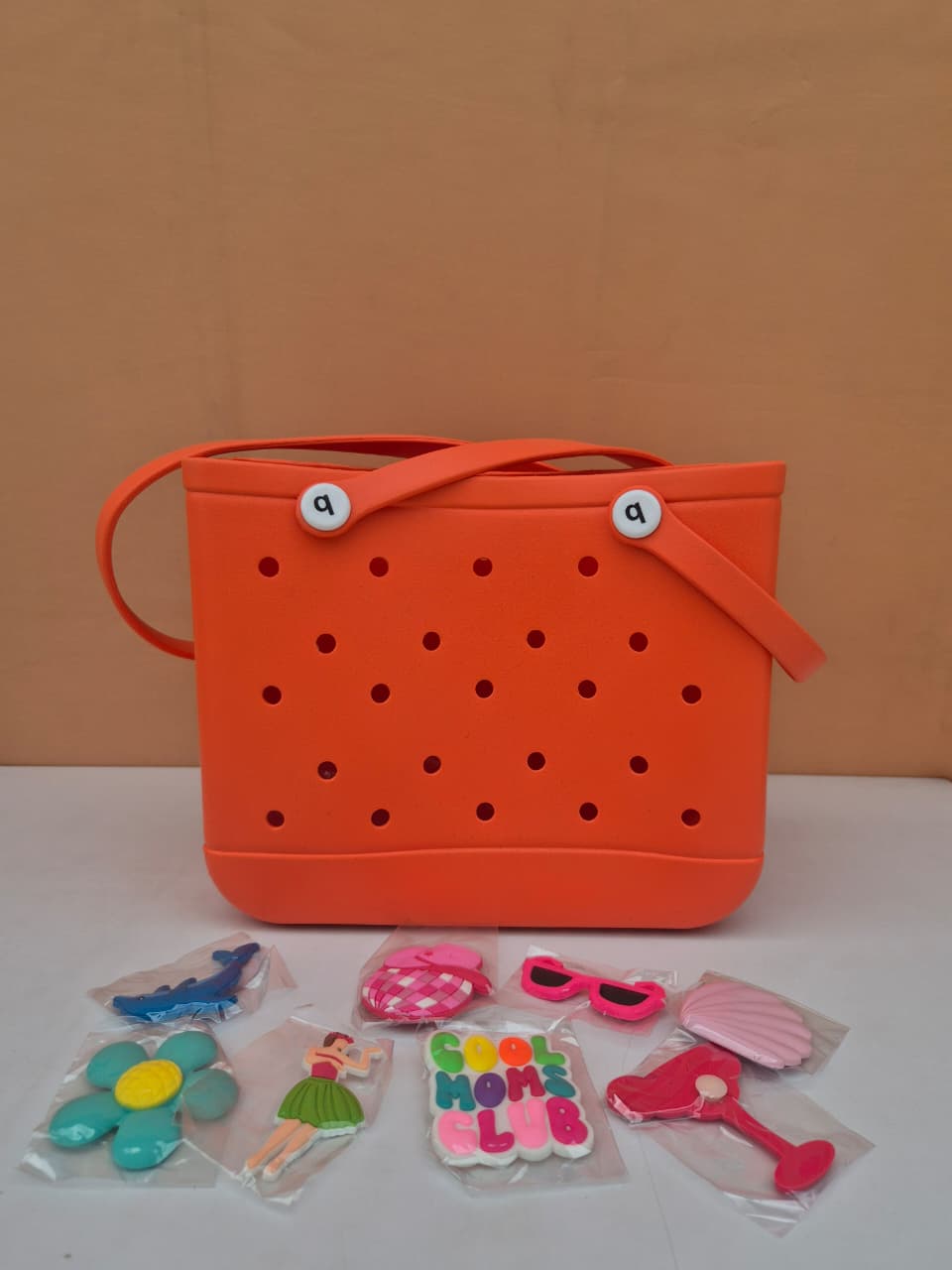Large EVA Tote Bag with 8 Fun Charms - Waterproof & Durable (10 Years till Grown Ups) | Assorted Colors & Designs