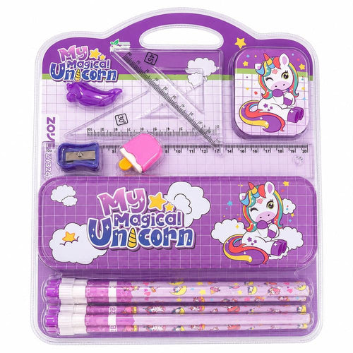 Unicorn Theme Stationery Gift | Pencil Box Kit with Pencils, Rulers & Sharpener for Kids & Students