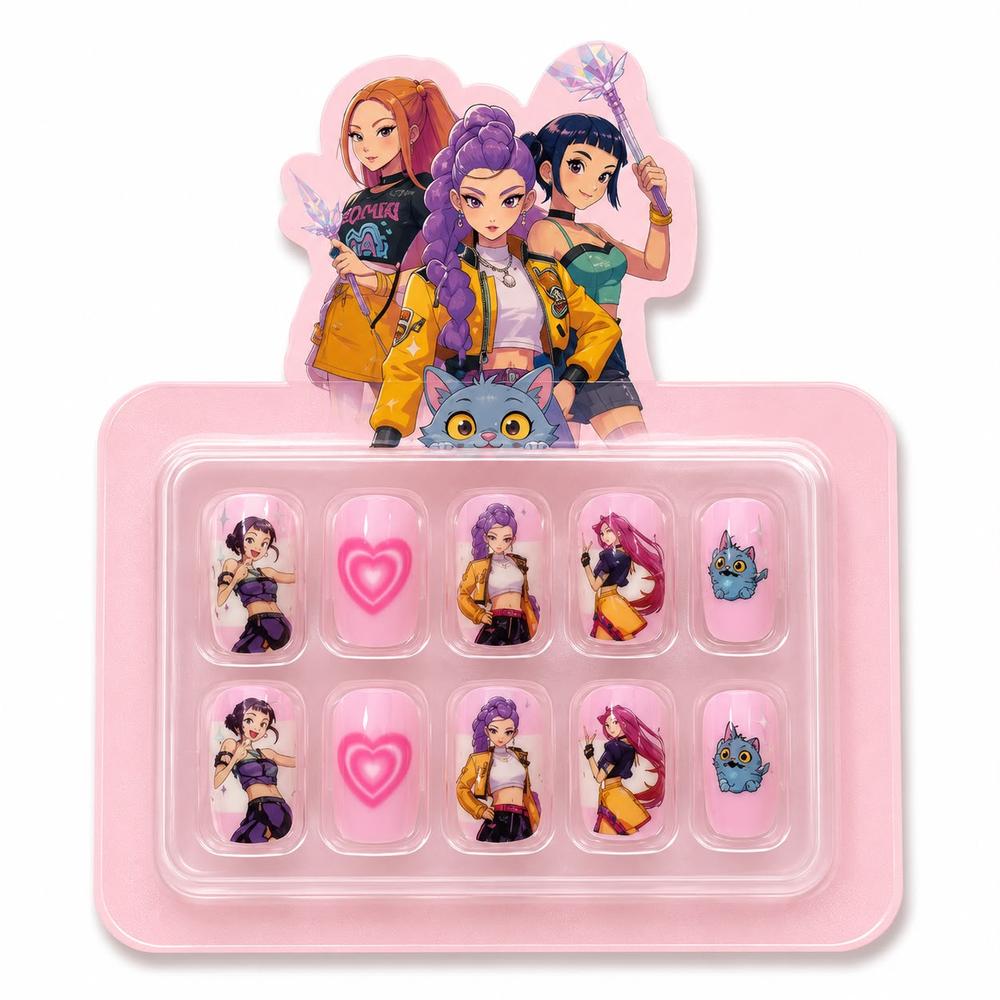 3D Cartoon Press-On Nails for Kids & Girls | Kawaii Stick-On Fake Nails | Cute Reusable Nail Art Set