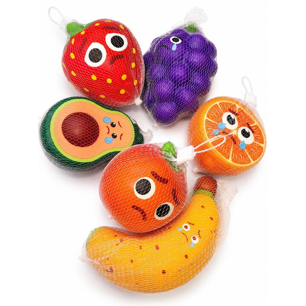 Pack of 6 Cute Fruit Relief Squishy Toys for Kids | Soft Squeeze Sensory Fidget Toys