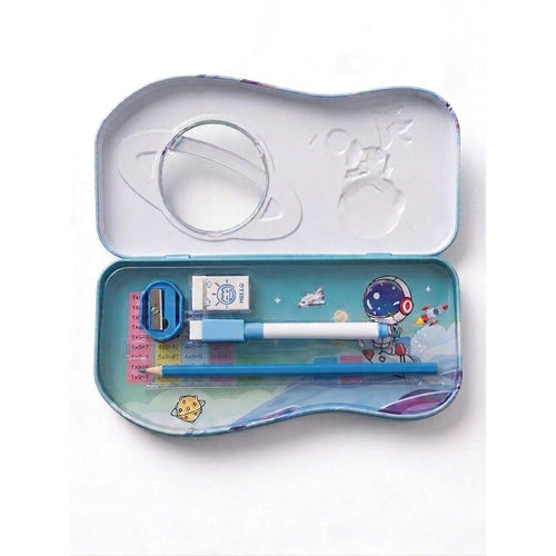 Dream Space Astronaut Metal Pencil Box Set for Kids - Teal