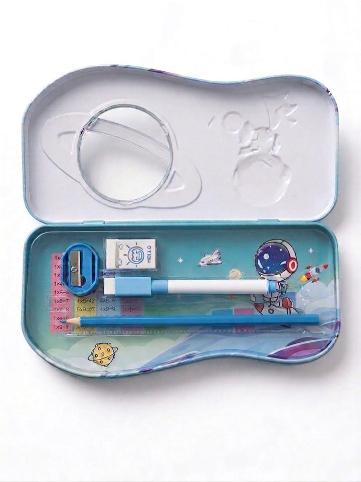 Dream Space Astronaut Metal Pencil Box Set for Kids - Teal