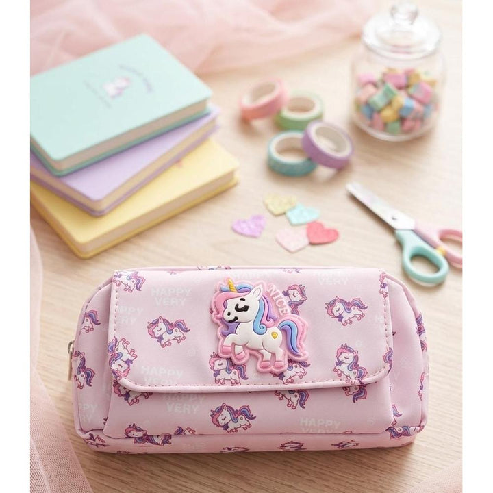 Happy Unicorn Pencil Pouch for Kids - Pink