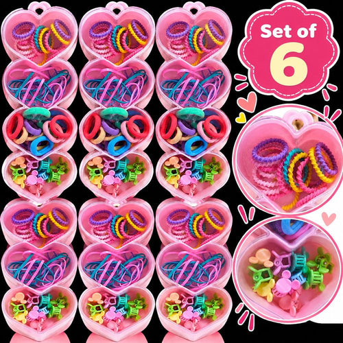 Set of 6 Heart-Shaped Mini Clutchers & Rubber Band Hair Accessories Boxes | Kanjak Gift