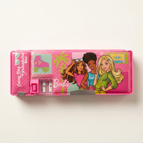 Licensed Barbie Double-Sided Pencil Box with Built-in Sharpener for Kids | School Stationery Organizer