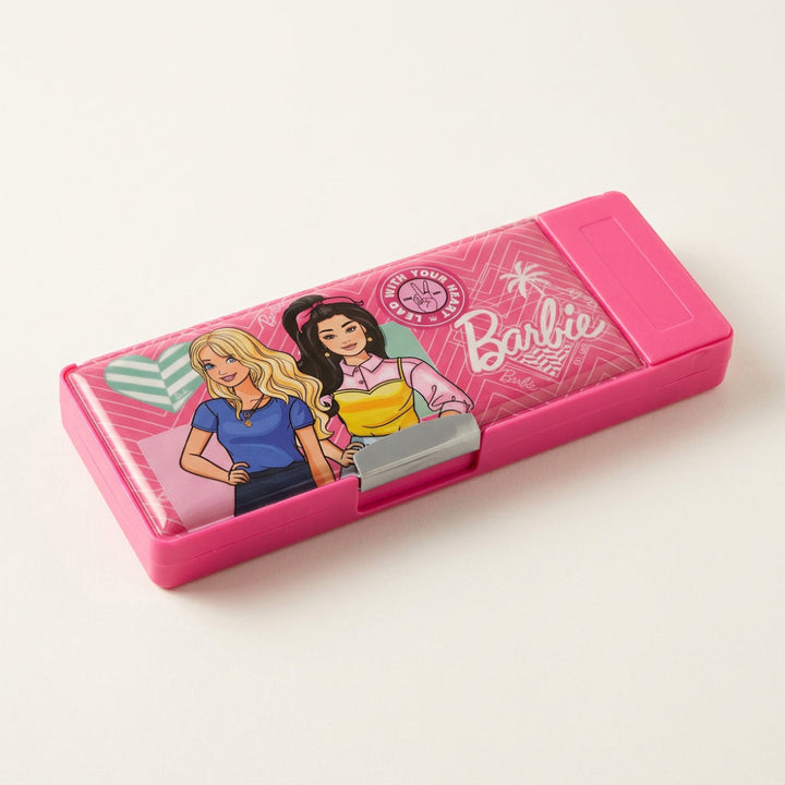 Licensed Barbie Double-Sided Pencil Box with Built-in Sharpener for Kids | School Stationery Organizer