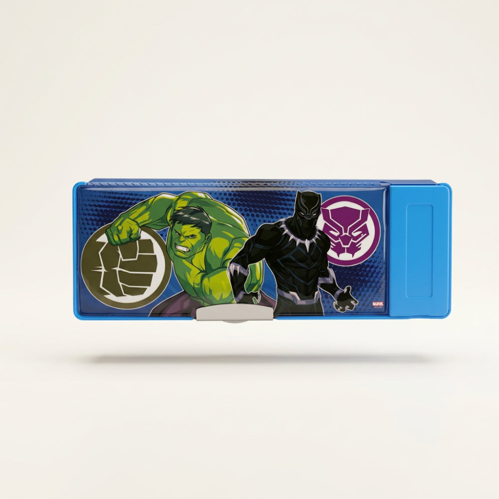 Licensed Marvel Avengers Double-Sided Pencil Box with Built-in Sharpener for Kids | School Stationery Organizer