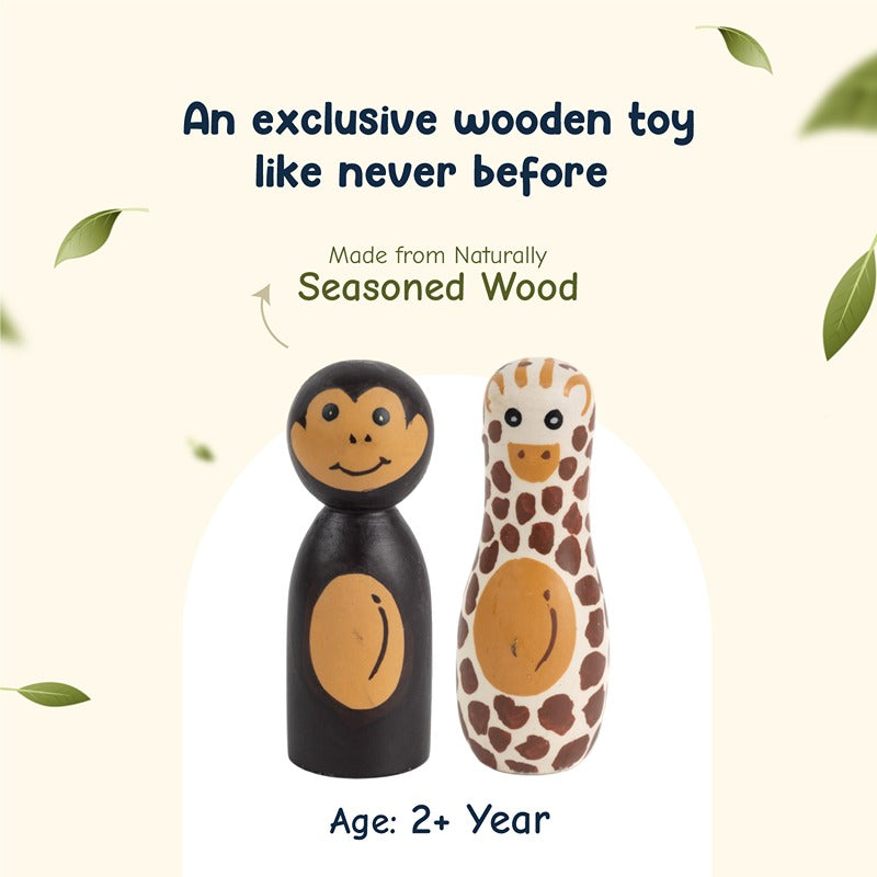 BABY YANK Handpainted Wooden Peg Dolls|Wild Animals Toys| Set Zoo for Pretend Play|Waldorf Inspired Improves Kids Imagination and Creativity (Set of 6)