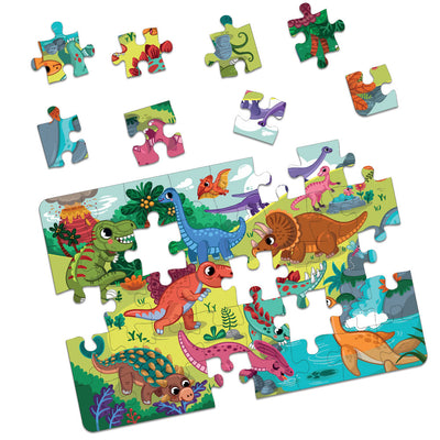 Dinosaurs 35 Piece Wooden Jigsaw Floor Puzzle with Knowledge Cards