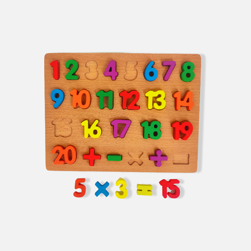 Wooden Montessori Number Board 1-20 Counting Blocks with Arithmetic Operations