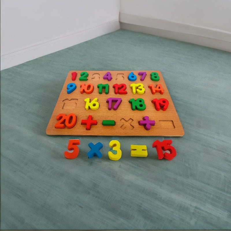 Wooden Montessori Number Board 1-20 Counting Blocks with Arithmetic Operations