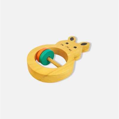 Wooden Rabbit Shaped Rattle with Colorful Rings