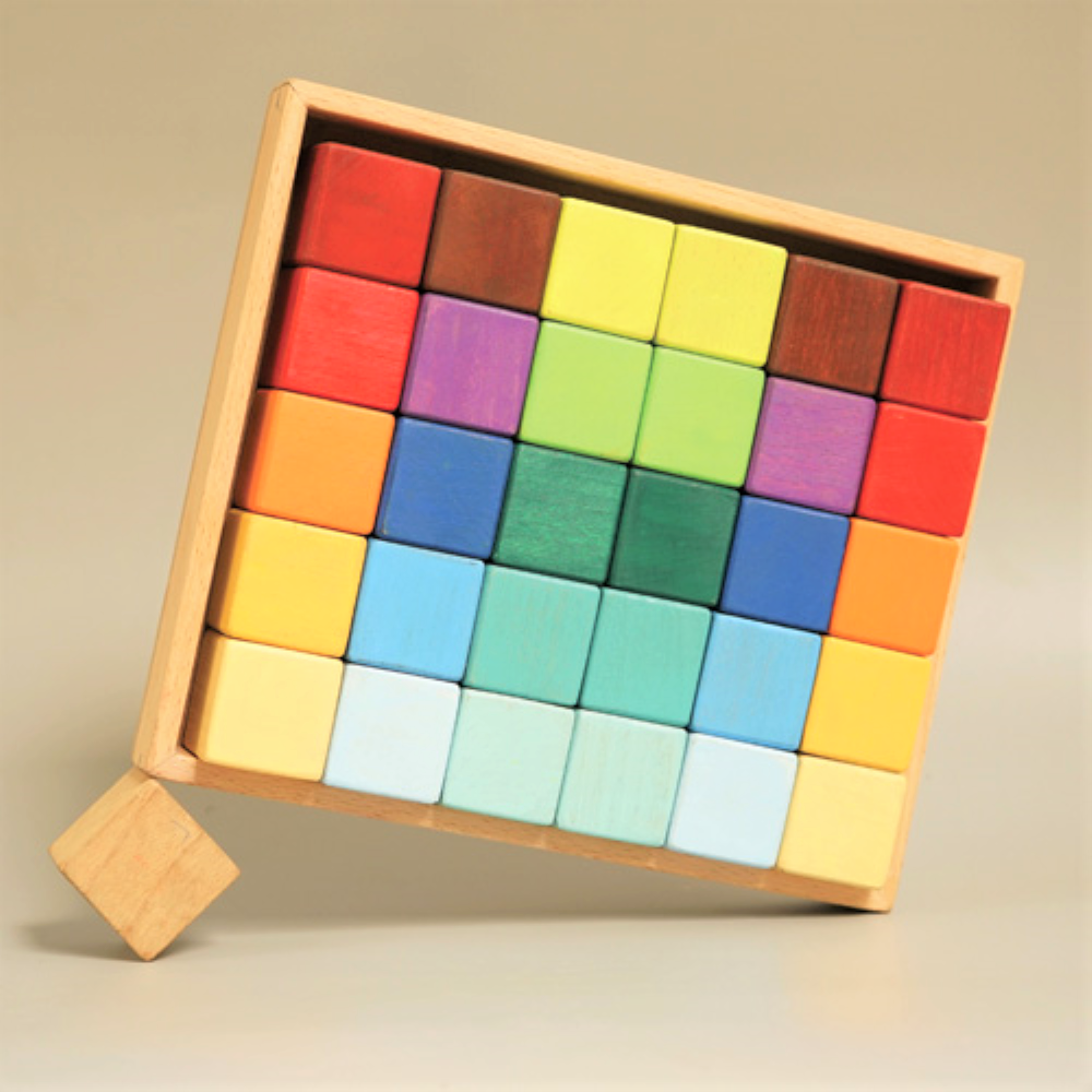 Rainbow Wooden Building Blocks Set  (30 pcs , 1 Tray)