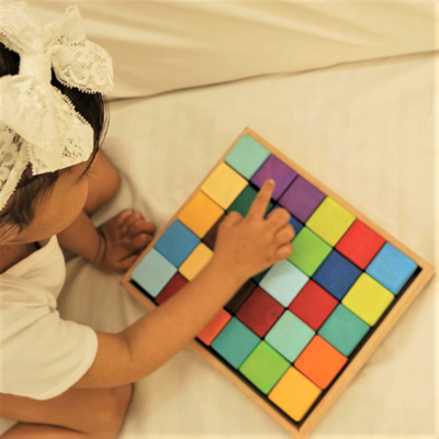 Rainbow Wooden Building Blocks Set  (30 pcs , 1 Tray)