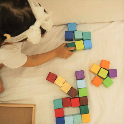 Rainbow Wooden Building Blocks Set  (30 pcs , 1 Tray)