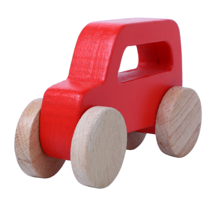 Wooden Red Jeep Toy With Garage