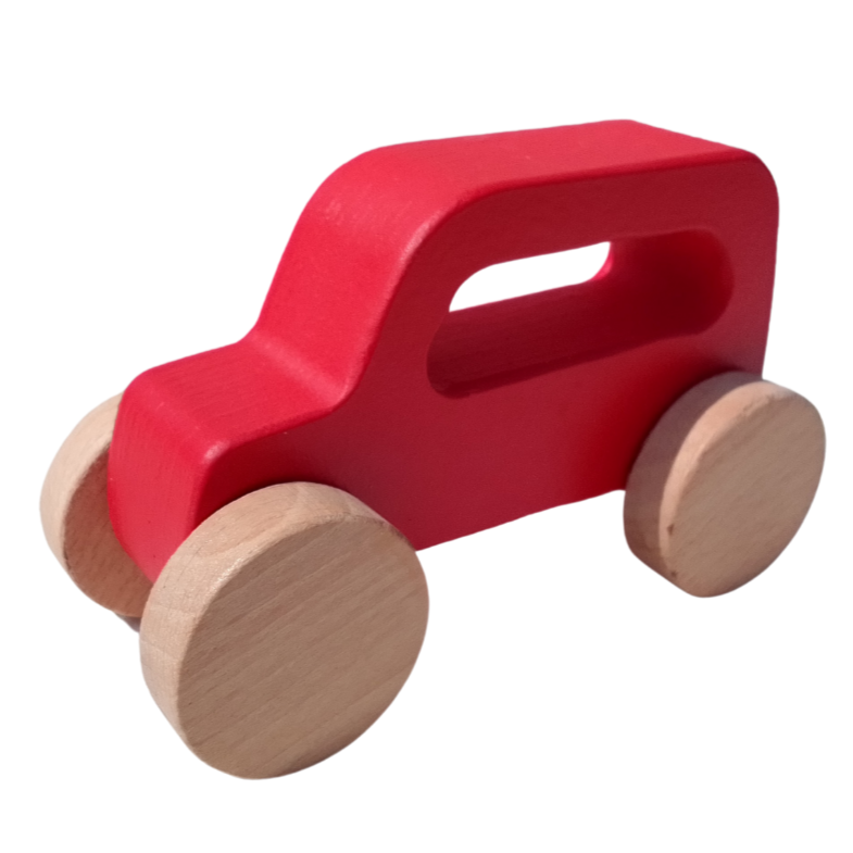 Wooden Red Jeep Toy With Garage