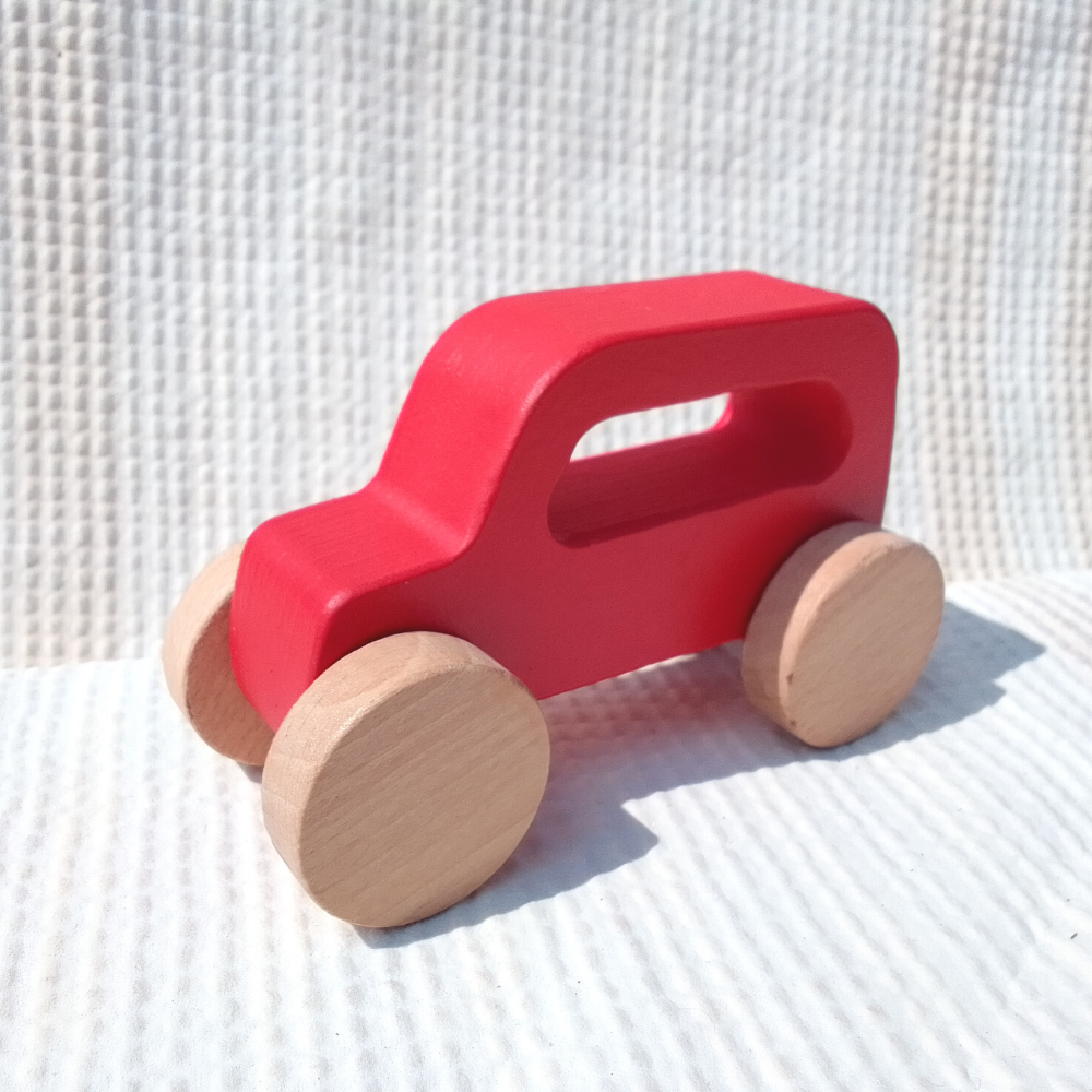 Wooden Red Jeep Toy With Garage