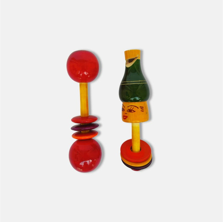 Wooden Ring and Dumbbell Rattle Set