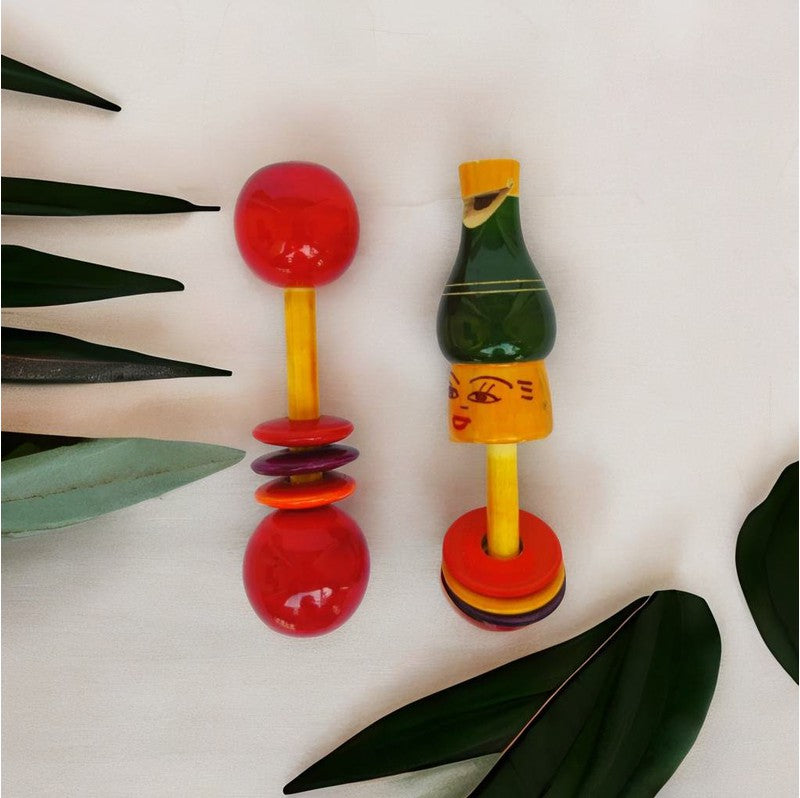 Wooden Ring and Dumbbell Rattle Set