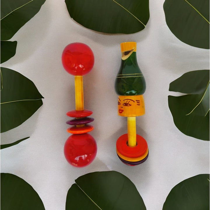 Wooden Ring and Dumbbell Rattle Set