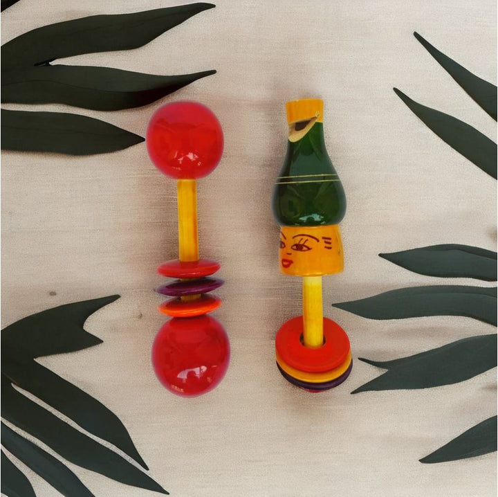 Wooden Ring and Dumbbell Rattle Set