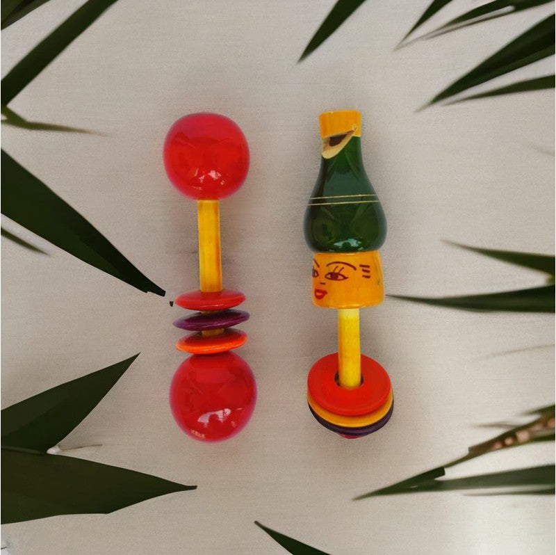 Wooden Ring and Dumbbell Rattle Set