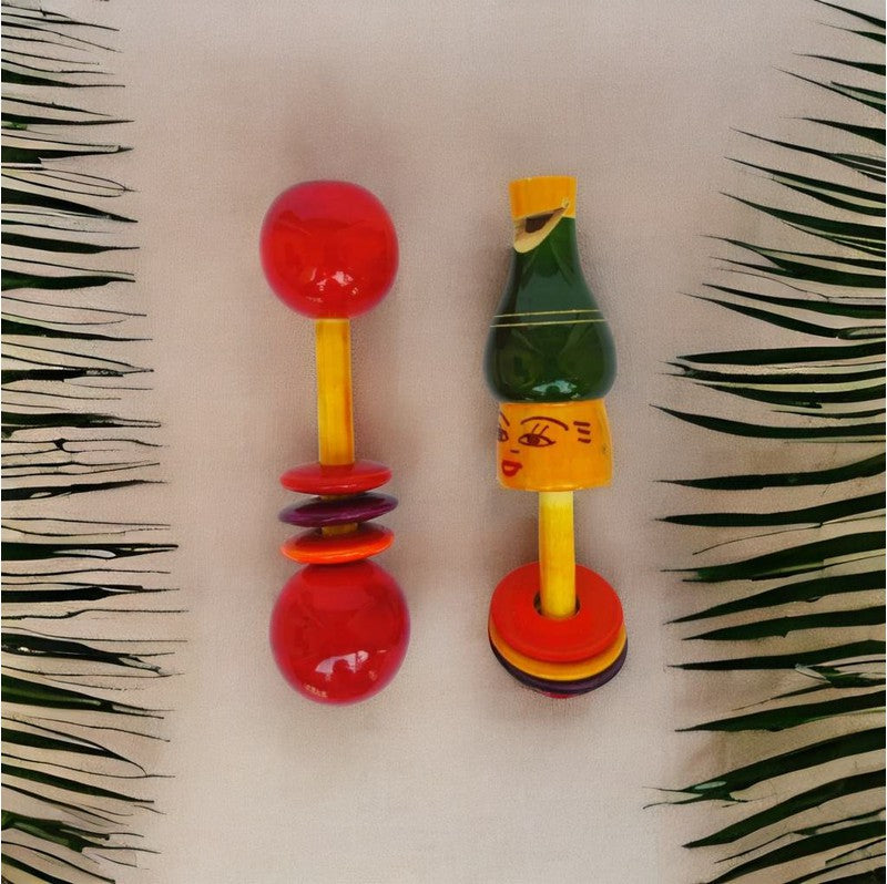 Wooden Ring and Dumbbell Rattle Set