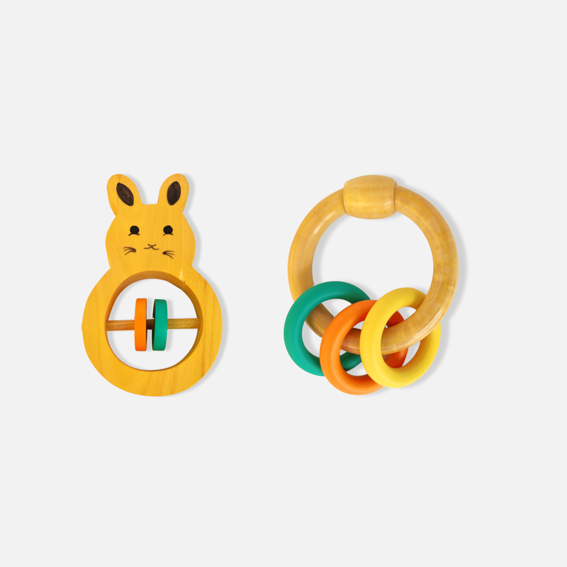 Wooden Rabbit Rattle and Colorful Ring Rattle