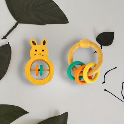 Wooden Rabbit Rattle and Colorful Ring Rattle