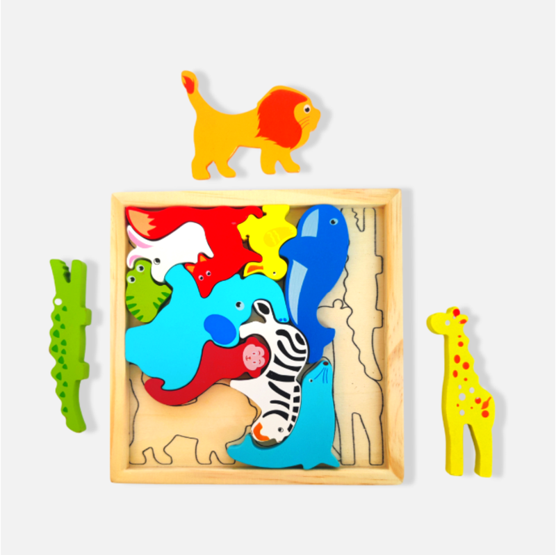 Wooden Wild Animal Puzzle Tray