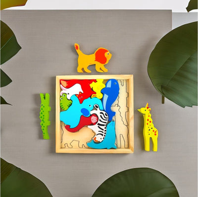 Wooden Wild Animal Puzzle Tray