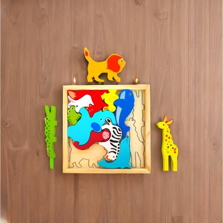 Wooden Wild Animal Puzzle Tray