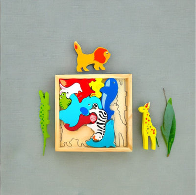 Wooden Wild Animal Puzzle Tray