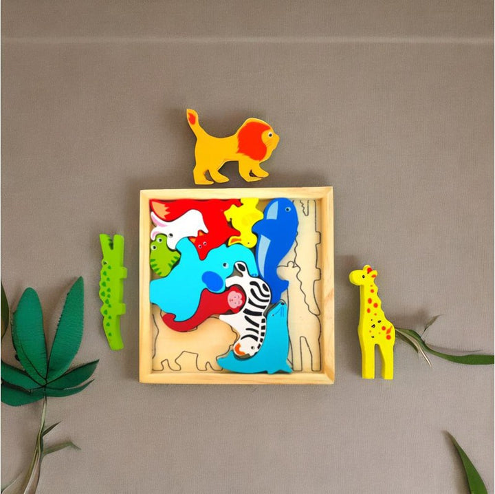 Wooden Wild Animal Puzzle Tray