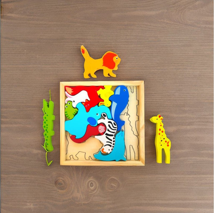 Wooden Wild Animal Puzzle Tray