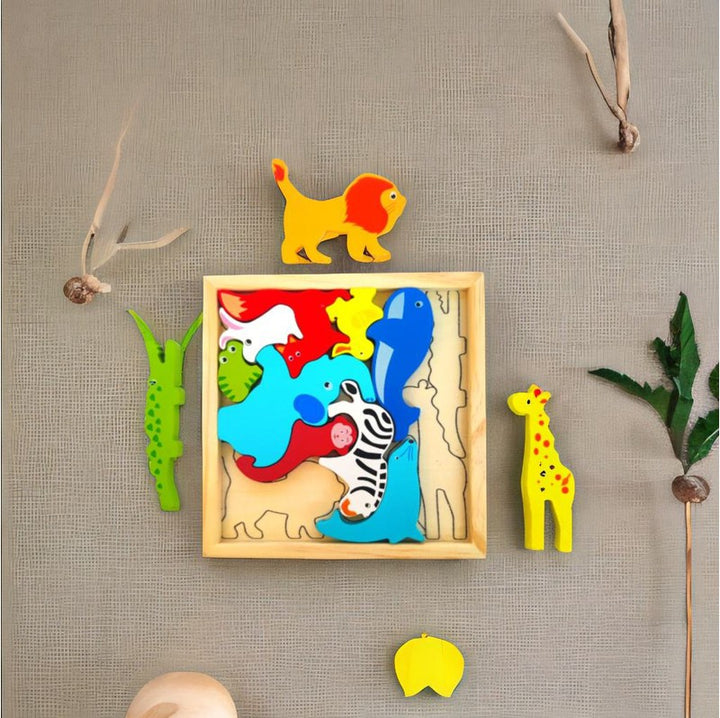 Wooden Wild Animal Puzzle Tray