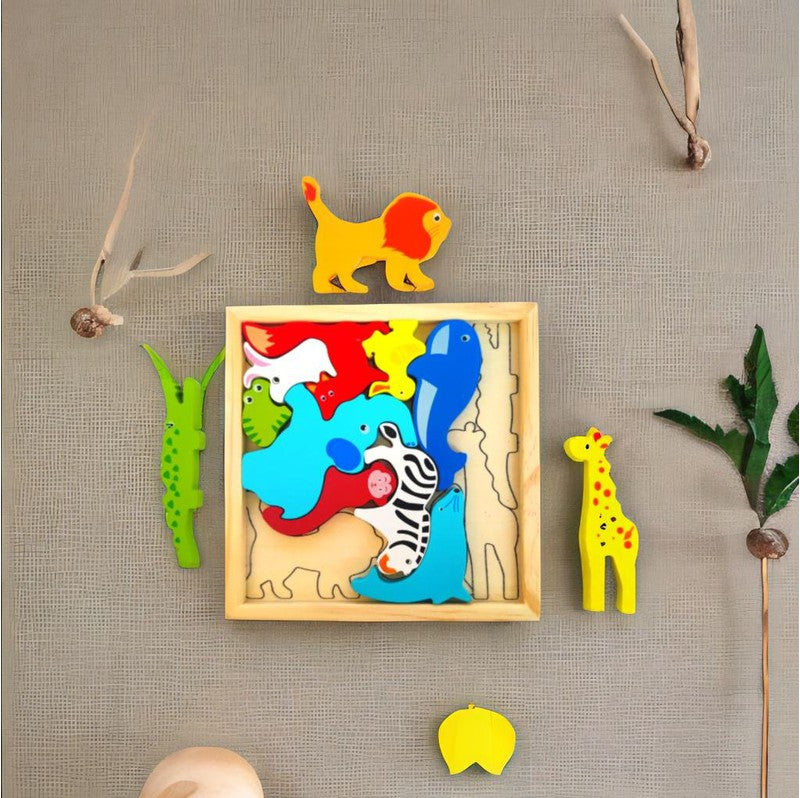 Wooden Wild Animal Puzzle Tray