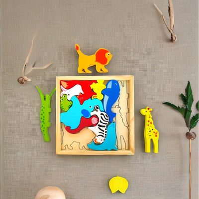 Wooden Wild Animal Puzzle Tray